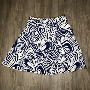 CAbi Women's Blue/White Swirl Graphic Print Lombard Pleated A-Line Skirt size 4